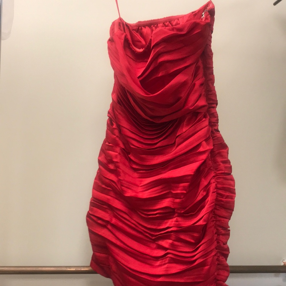Gorgeous strapless red satin dress from Express - used condition